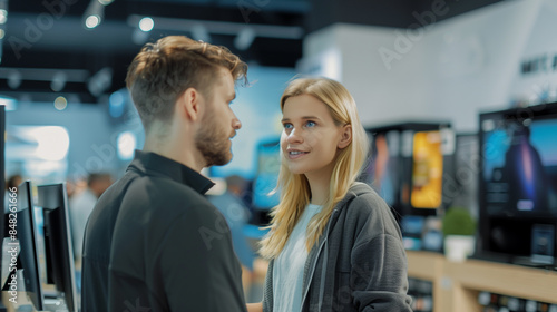 New Beginnings: Young Couple Selects the Perfect TV for Their New Apartment, Making Memories in an Electronic Store