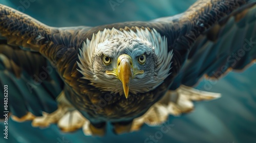 2d illustration of an eagle s face soaring through the endless sky photo