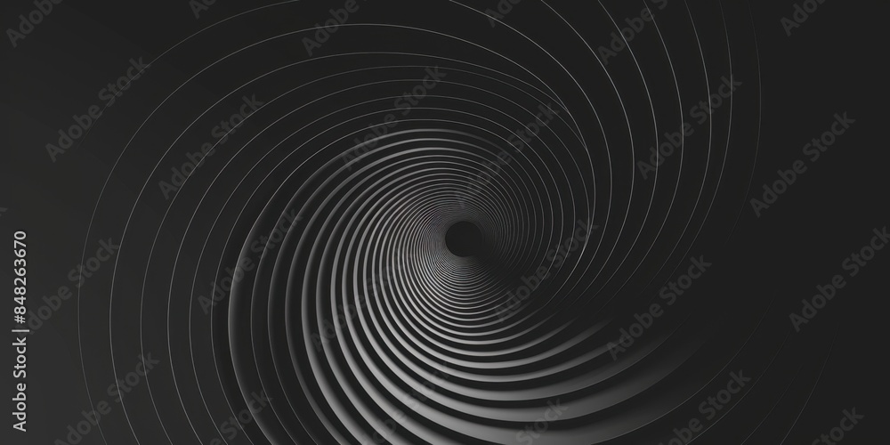 Obraz premium Abstract spiral line background, simple flat illustration of circular lines in dark gray on a black background Generative AI