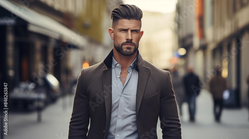 Confident Man with Modern Fade Haircut in Urban Setting