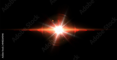Bright light effect with rays and glare shines with red light for vector illustration.	

