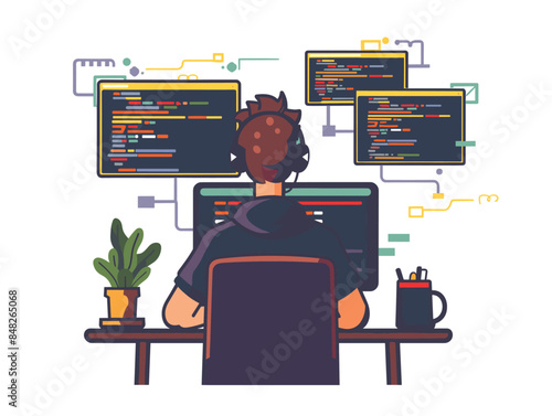 white background, A developer attending a tech meetup or networking event., very simple and isolate in the style of animated illustrations, white background,