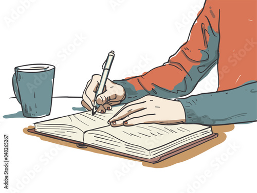 white background, A person taking notes on a tablet while attending a lecture., very simple and isolate in the style of animated illustrations, white background