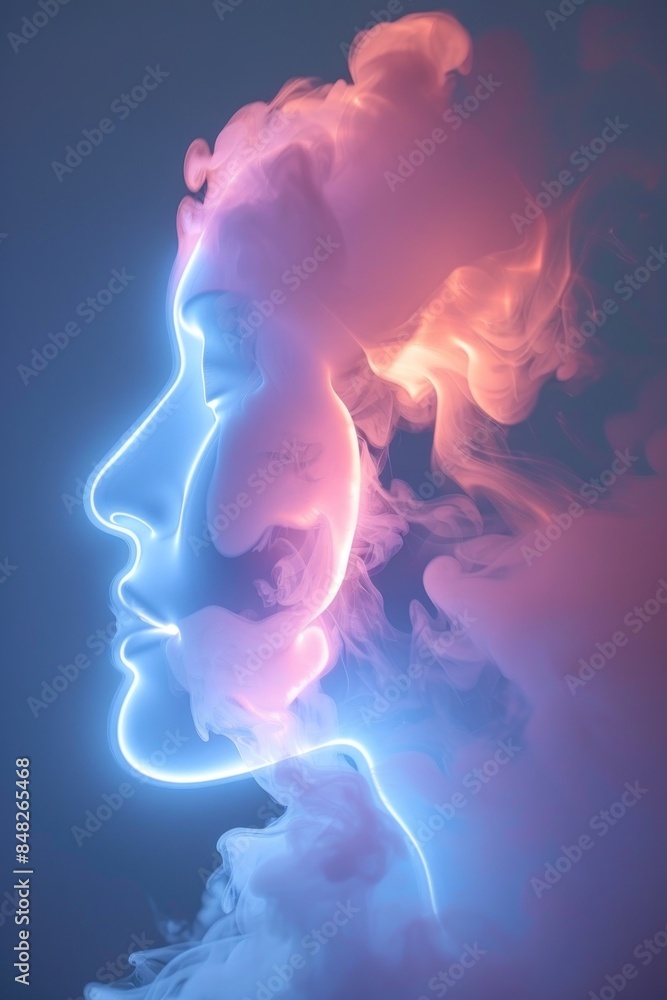 Abstract woman face made of smoke and neon lights Abstract woman face made of smoke and neon lights