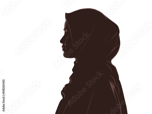 white background, A silhouette of a woman wearing a hijab., very simple and isolate in the style of animated illustrations, white background