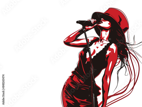 white background, A singer dressed in a glamorous outfit, captivating the audience., very simple and isolate in the style of animated illustrations, white background