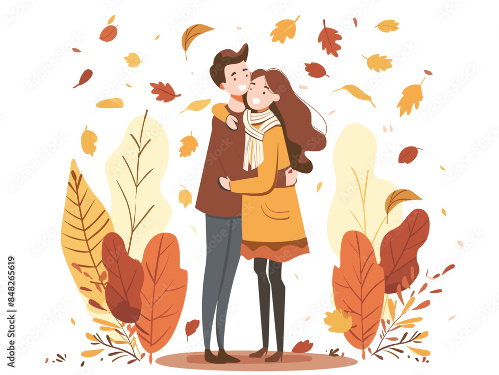 white background, Couple in love hugging husband wife autumn season vector image, very simple and isolate in the style of animated illustrations, white background white background, Couple in love hugging husband wife autumn season vector image, very simple and isolate in the style of animated illustrations, white background