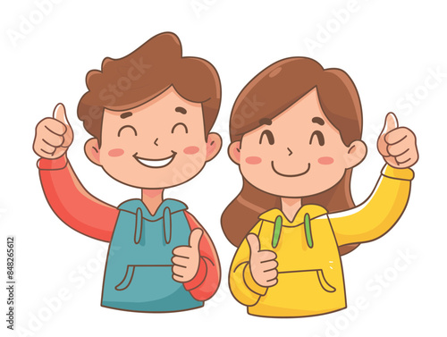 white background, Friends giving each other a thumbs-up gesture., very simple and isolate in the style of animated illustrations, white background
