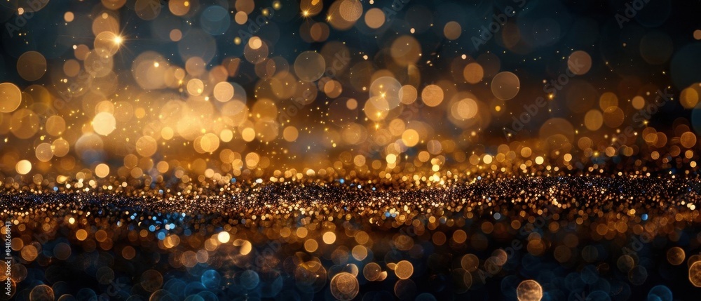 Abstract festive dark background with gold glitter and bokeh New year, birthday, holidays celebration Abstract festive dark background with gold glitter and bokeh New year, birthday, holidays celebration