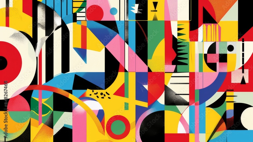 Intricate abstract artwork featuring a variety of geometric shapes in vibrant colors Intricate abstract artwork featuring a variety of geometric shapes in vibrant colors