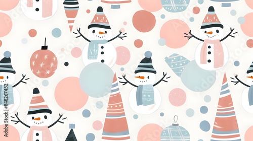 Captivating Minimalist Christmas Snowmen in Pastel Geometric Structures Charming Holiday Scene with Abstract Snowman Figures in Soft Shades