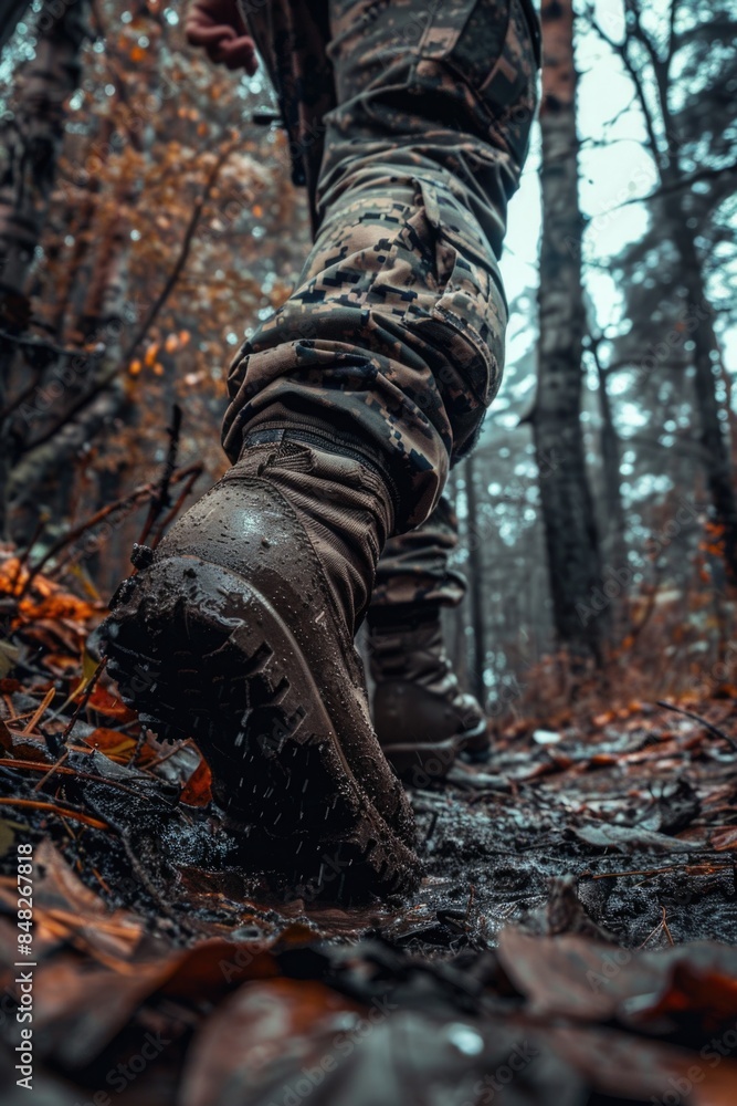 Person Walking in Woods with Boots Person Walking in Woods with Boots