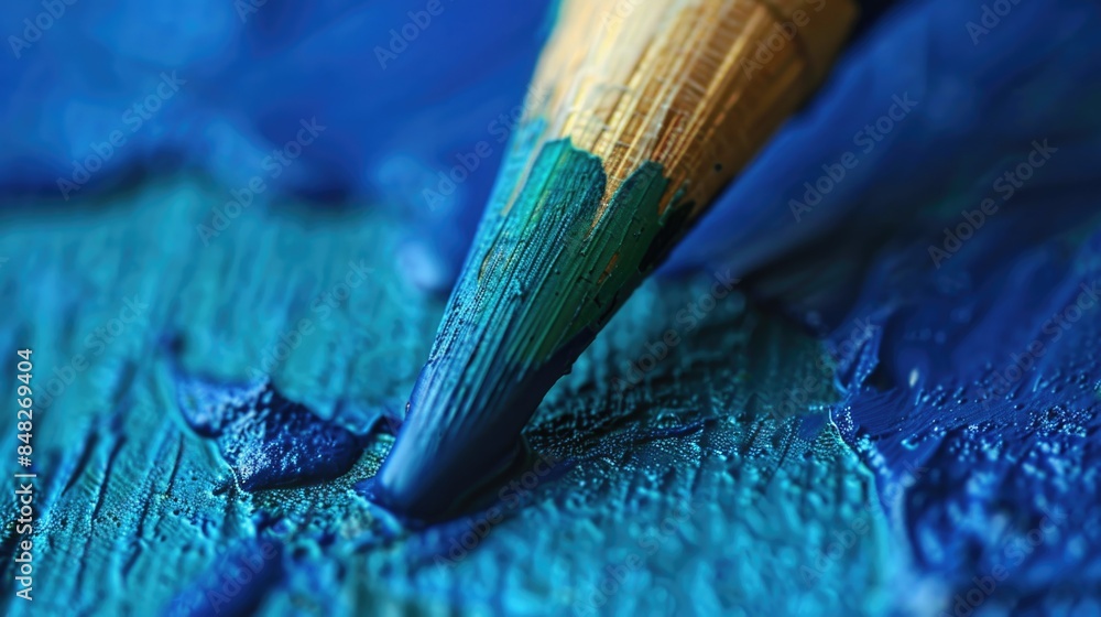 Close-up of pencil with blue paint Close-up of pencil with blue paint