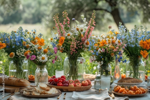 Wallpaper Mural Filled with vases of fresh flowers and pitchers of fresh water, creating a refreshing and vibrant atmosphere Torontodigital.ca