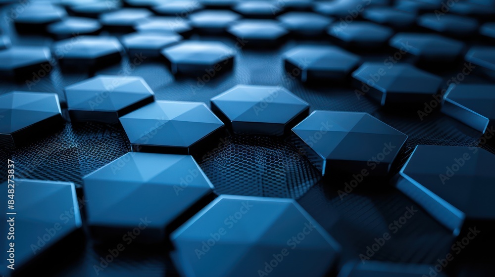 Abstract blue hexagonal patterns creating a futuristic and technological background with depth and perspective. Abstract blue hexagonal patterns creating a futuristic and technological background with depth and perspective.
