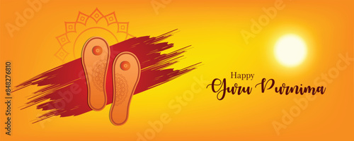 Happy Guru Purnima honoring celebration of worship of guru spiritual teachers vector poster photo