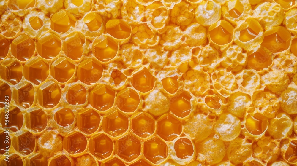 A close up of honeycomb with honey dripping from it A close up of honeycomb with honey dripping from it