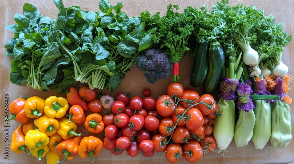 Variety of bright vegetables displayed on a cutting board Variety of bright vegetables displayed on a cutting board