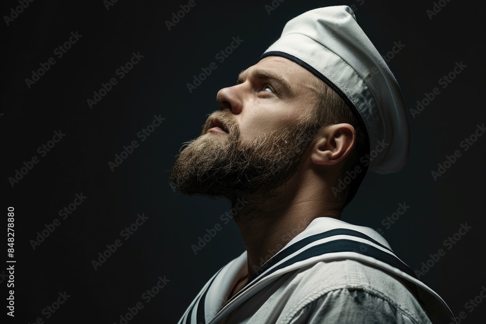 Man with beard wearing sailor's hat Man with beard wearing sailor's hat