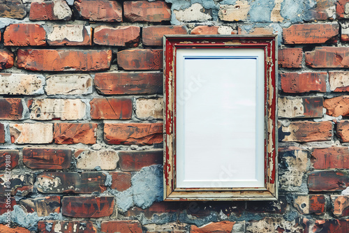 Empty photo frame on a brick wall with copy space frame 