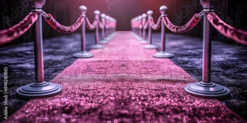 Exclusive VIP Event with Red Carpet and Velvet Rope Barrier. Concept Luxury Event Planning, VIP Invitation Only, Red Carpet Entrance, Velvet Rope Barrier, Exclusive Guestlist photo