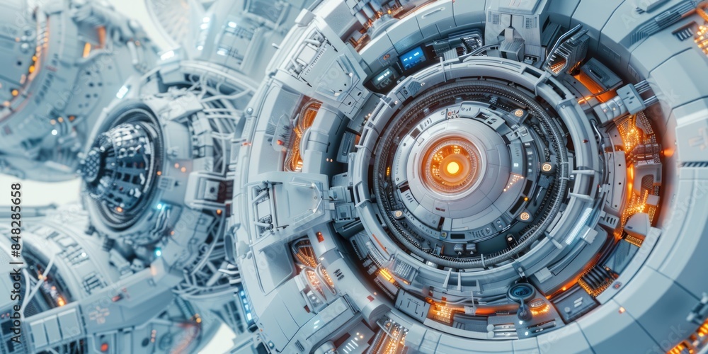 Fototapeta premium Sci-fi structure with orange lights