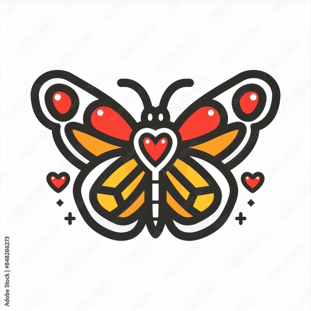 Obraz premium Two Butterflies with Heart Bodies isolated on transparent, flat vector, simple, minimalistic, clipart, vector, resolution, tshirt, template