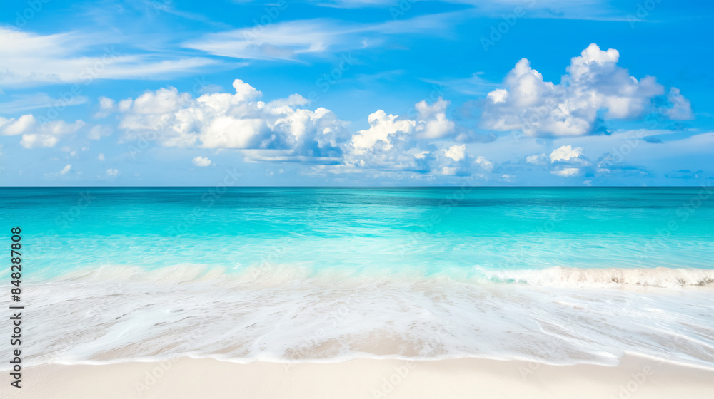 Beautiful landscape of the sandy beach and crystal clear blue ocean Beautiful landscape of the sandy beach and crystal clear blue ocean