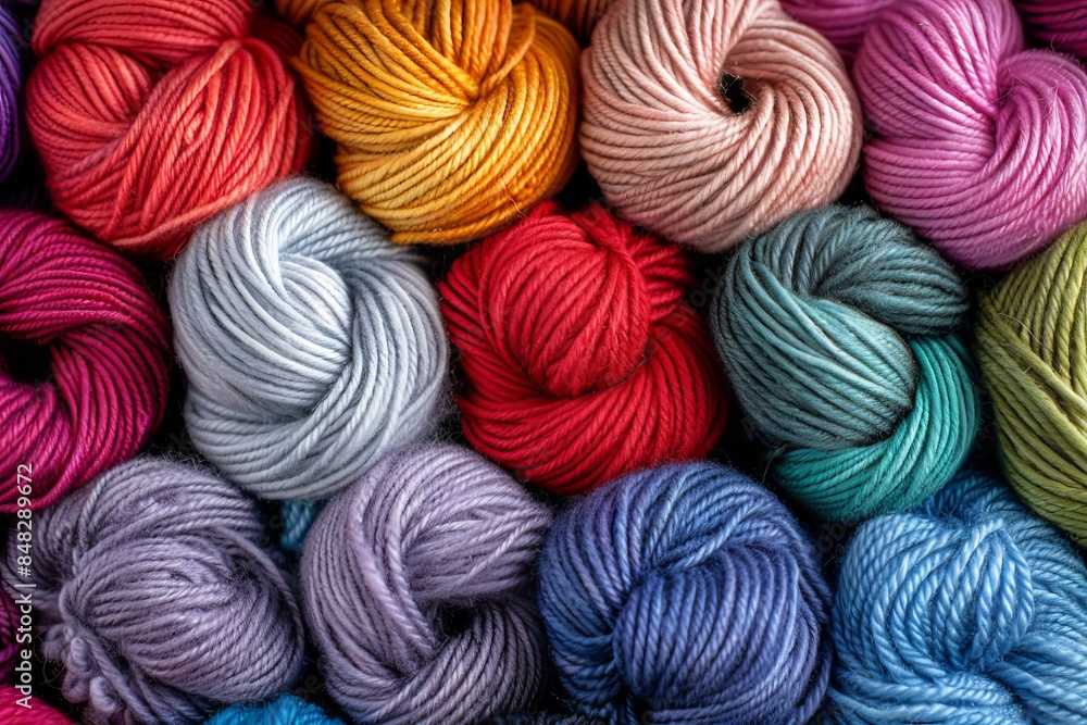 Vibrant yarn rolls creating a colorful background perfect for artistic projects and crafts Vibrant yarn rolls creating a colorful background perfect for artistic projects and crafts