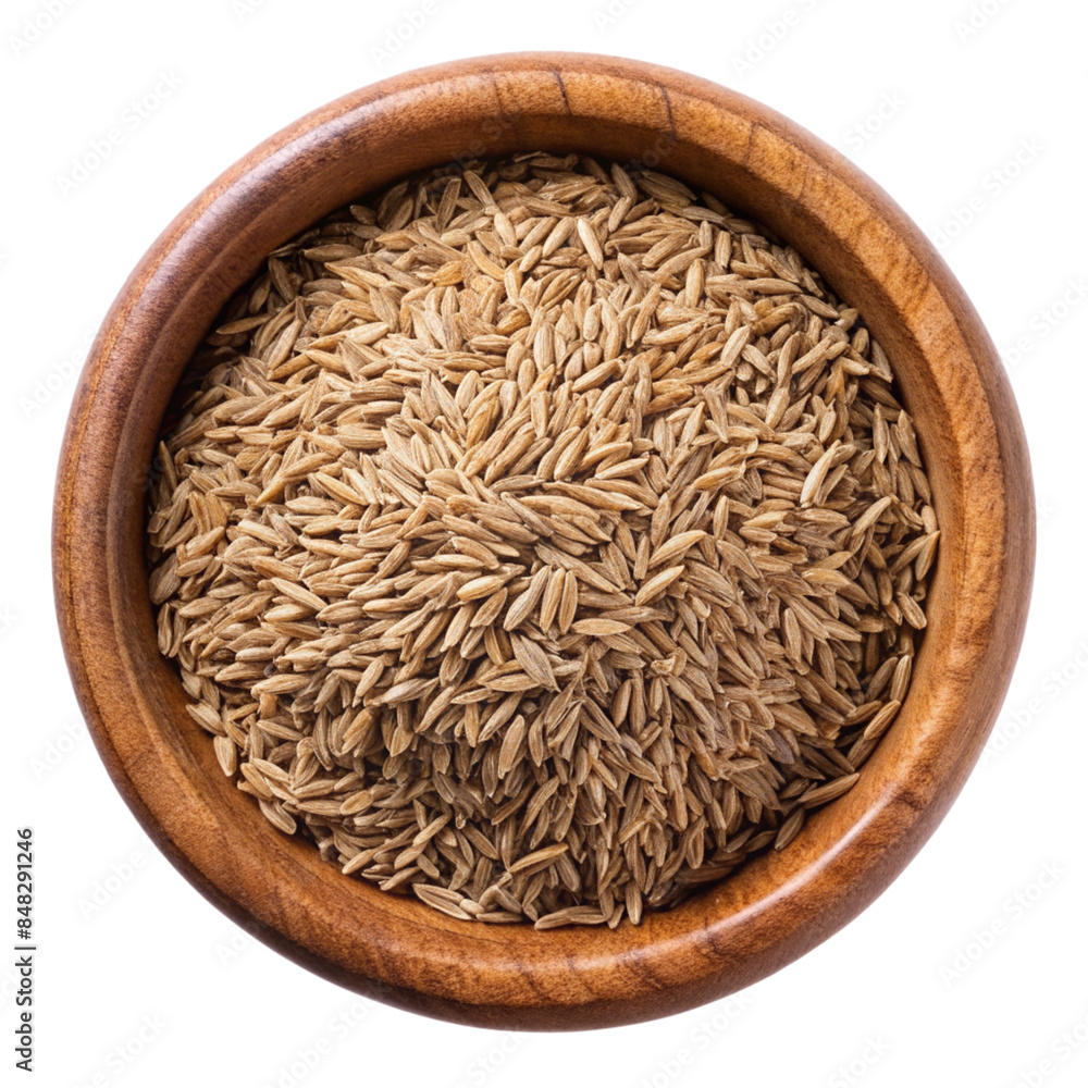 cumin seeds spice in a wood ash bowl isolated on transparent background cumin seeds spice in a wood ash bowl isolated on transparent background