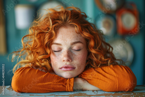 A woman feeling fatigue after a busy day at work photo