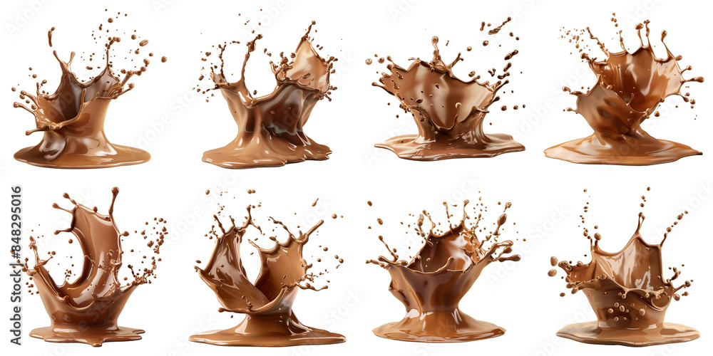 Fototapeta premium Set of Chocolate Splash isolated on transparent png background. Generative ai
