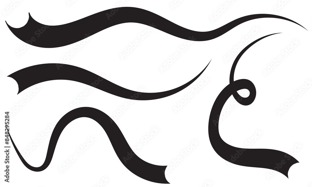 Typographic swash and swooshes tails. Retro swishes and swashes for athletic typography, logos, baseball font Typographic swash and swooshes tails. Retro swishes and swashes for athletic typography, logos, baseball font