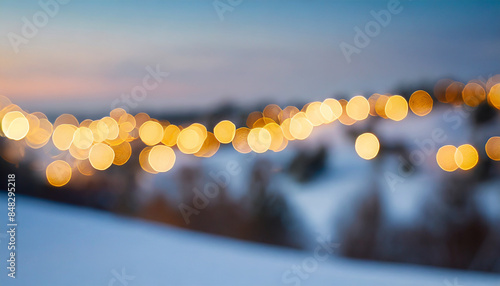 Blurred winter backdrop with bokeh lights. Cold season. Merry Christmas and Happy New Year.