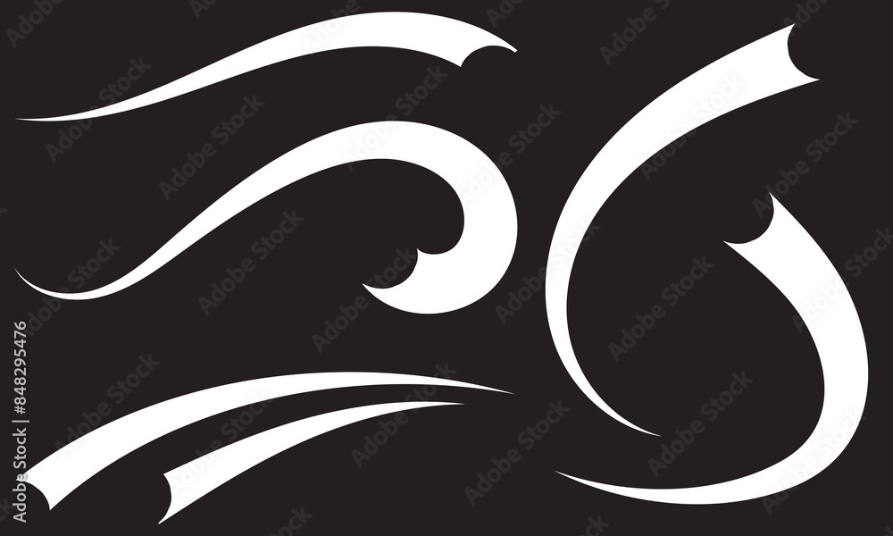 Typographic swash and swooshes tails. Retro swishes and swashes for athletic typography, logos, baseball font Typographic swash and swooshes tails. Retro swishes and swashes for athletic typography, logos, baseball font