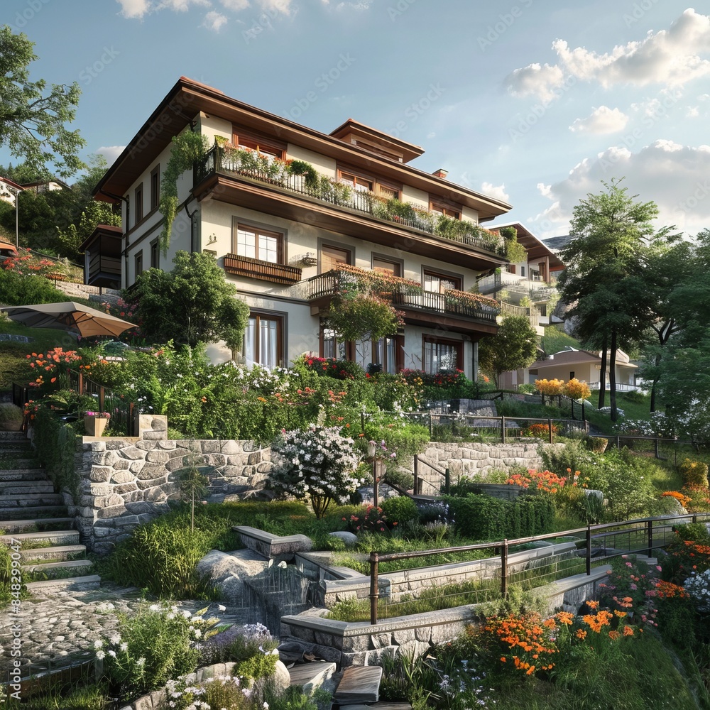 Architecture of a big modern house, realistic photo Architecture of a big modern house, realistic photo