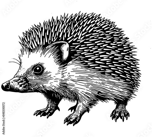 illustration of a hedgehog in black, isolated 