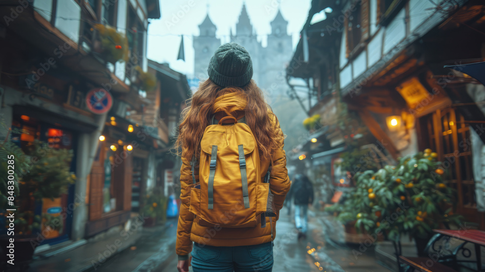 A solo traveler exploring an ancient city, with stunning architecture and vibrant street scenes A solo traveler exploring an ancient city, with stunning architecture and vibrant street scenes