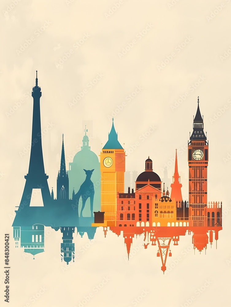 Fototapeta premium Iconic Global Landmarks in Minimalist Architectural Celebrating the Diversity of the World's Architectural Wonders