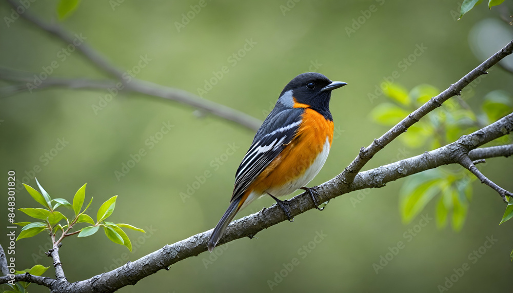 Orioles Bird Perched on Tree Branch with Blurred Bokeh Background Orioles Bird Perched on Tree Branch with Blurred Bokeh Background