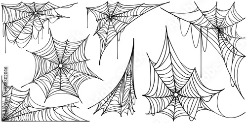 Halloween spider web isolated on transparent background. Hector venom cobweb set. Vector illustration