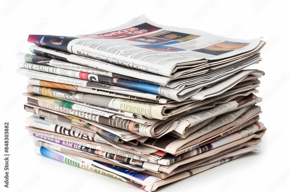 Assorted Newspapers Stack on White Background Assorted Newspapers Stack on White Background