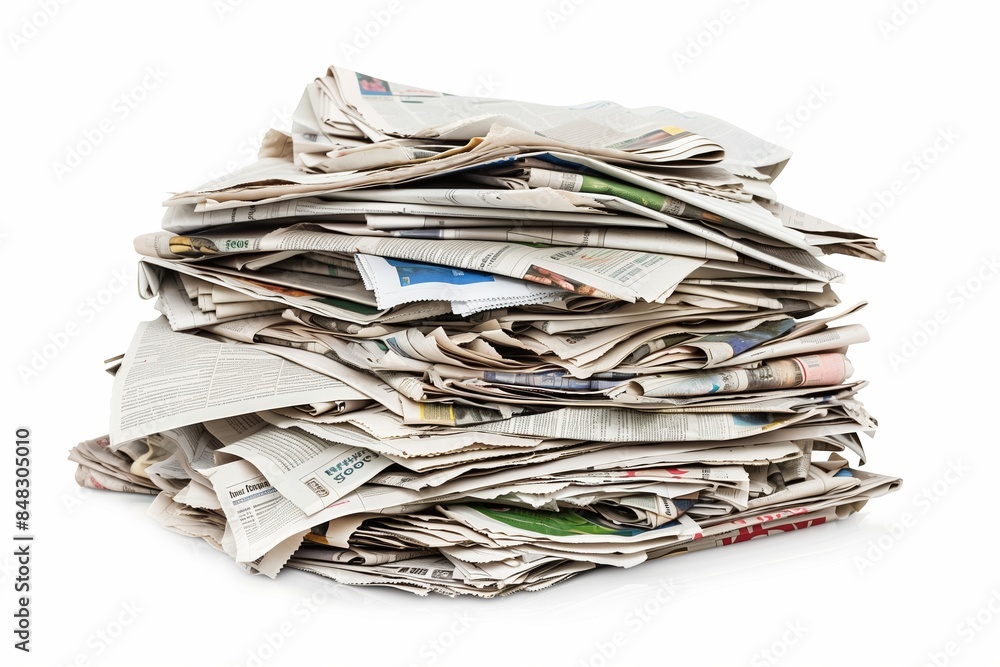 Newspapers Stack on White Background: Informative Print Pile Newspapers Stack on White Background: Informative Print Pile