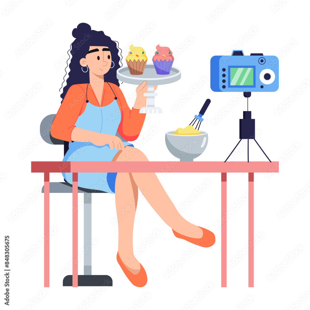 Here is a flat illustration of baking video 