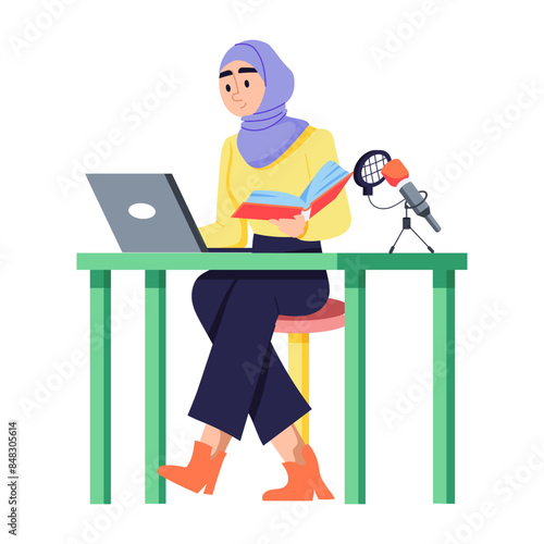 Easy to edit flat illustration of muslim podcast 