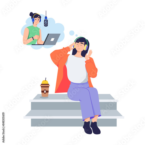 Download flat illustration depicting podcast lover listening 