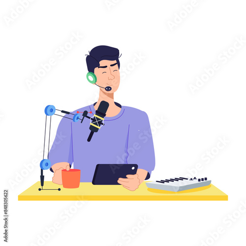 An editable flat illustration of broadcaster 