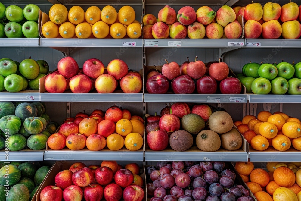 A Colorful Display of Fresh Fruits in a Grocery Store A Colorful Display of Fresh Fruits in a Grocery Store