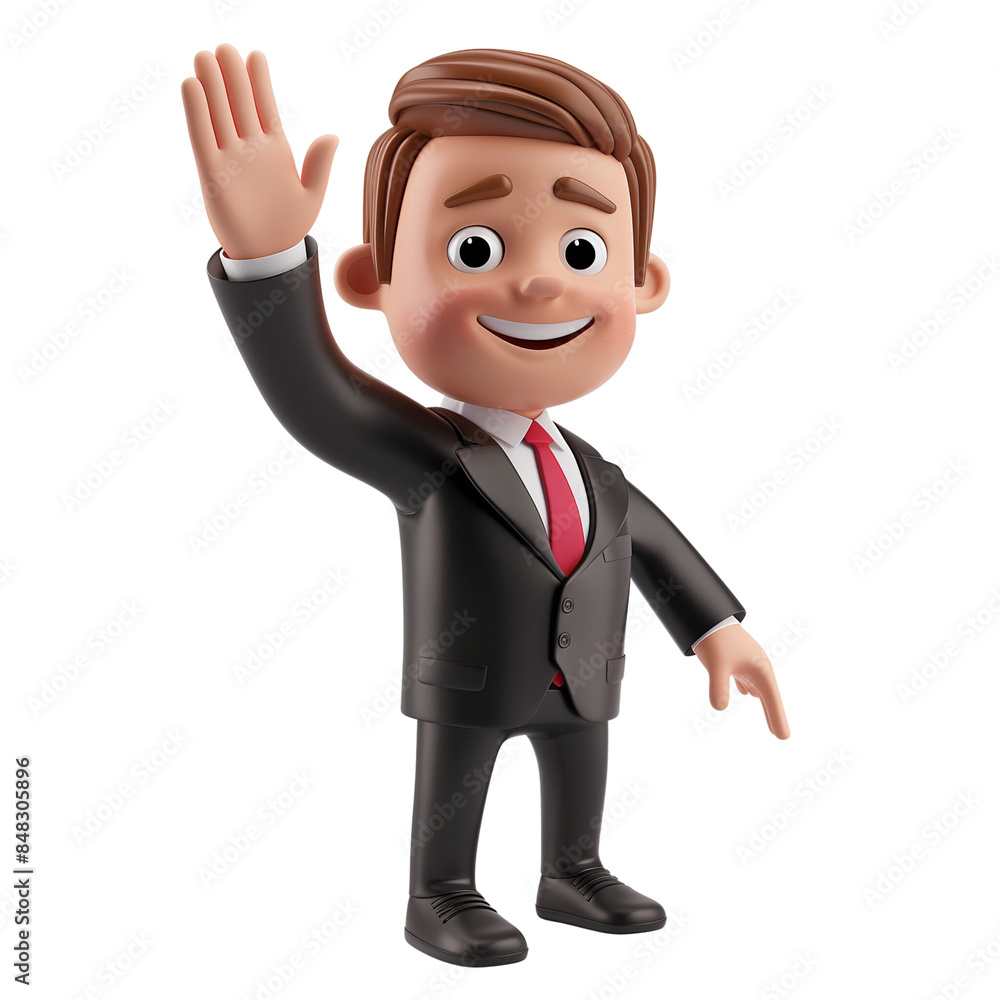 A happy 3D businessman celebrating a successful deal with a high-five isolated on white background A happy 3D businessman celebrating a successful deal with a high-five isolated on white background