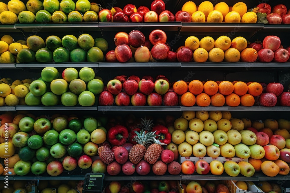 Assortment of Fresh Fruits on Store Shelves Assortment of Fresh Fruits on Store Shelves